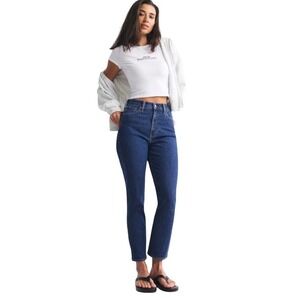 Abercrombie & Fitch Curve Love Ultra High Rise Ankle Straight Jeans Blue 28 6s